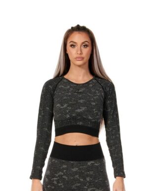 Camouflage seamless Ribbed Series crop top Dark Grey